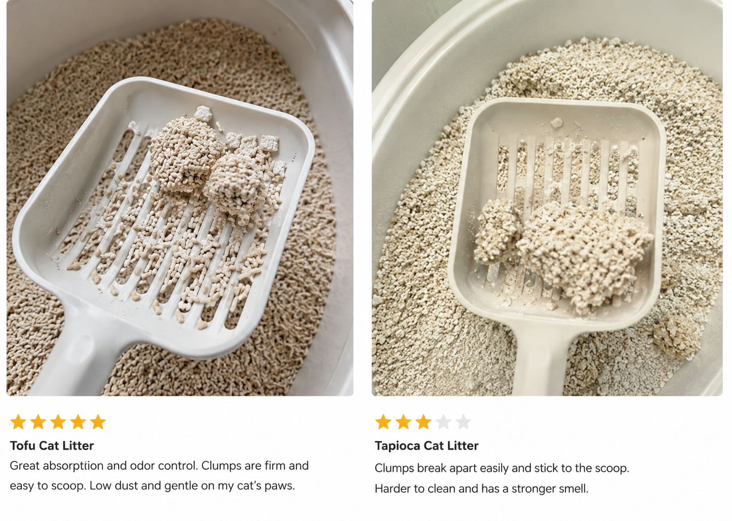 Tofu Cat Litter and Tapioca Cat Litter comparison