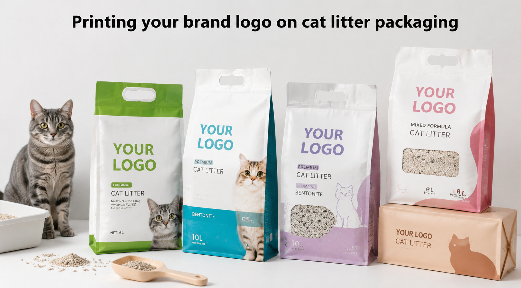 Printing a brand logo on custom cat litter packaging bags