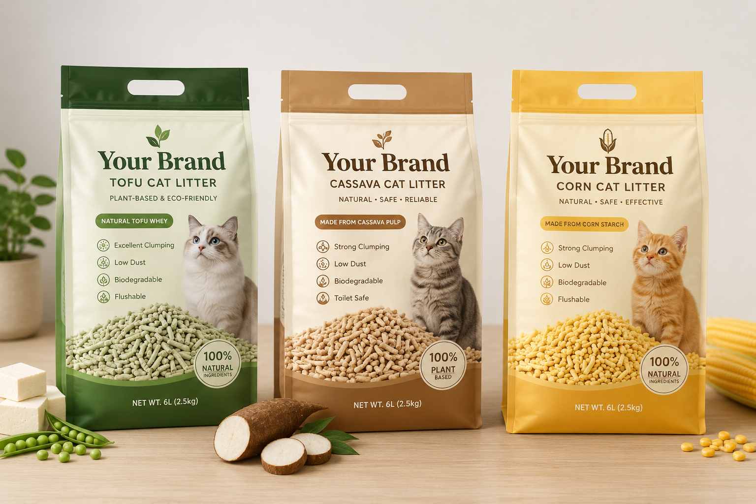 Private label cat litter packaging sample with custom brand printing